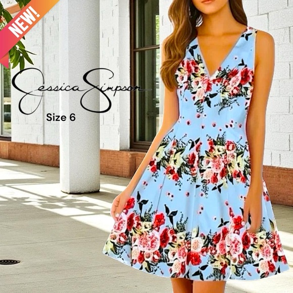 NEW Jessica Simpson Floral Pleated Fit & Flare Dress - Picture 1 of 15